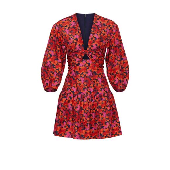 10 Crosby Derek Lam Talia Floral Dress Red and Orange Mini with Keyhole US 2 - Picture 3 of 15